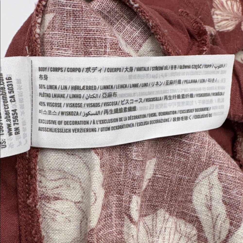 Abercrombie & Fitch Tall Floral Linen Pull-On Relaxed Wide Pant Mahogany Small - Picture 8 of 8